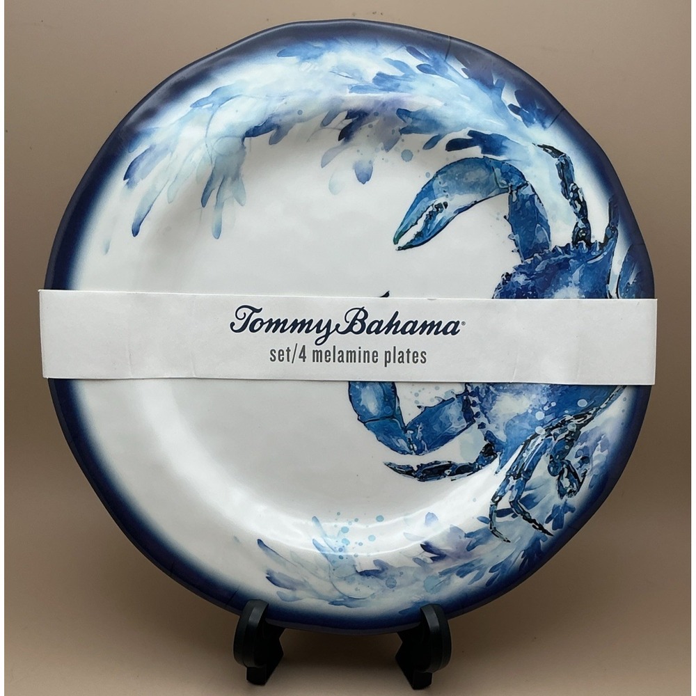 Tommy Bahama Set of 4 Melamine 8.75" Salad Plates, Blue Crab, Brand New